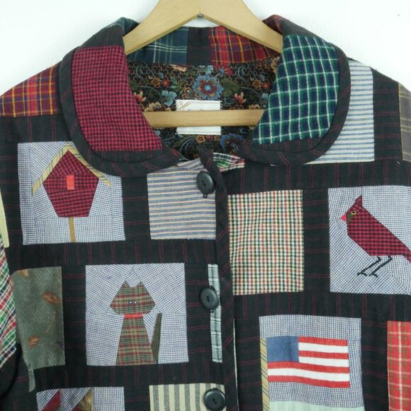 Handmade Large Patchwork Quilt Coat Jacket Cottagecore Grannycore Farmcore Boho - Picture 2 of 11